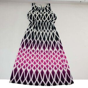 Chico's Women's Diamond Fade Maxi Dress Size 2 / 12 Black White Pink Sleeveless
